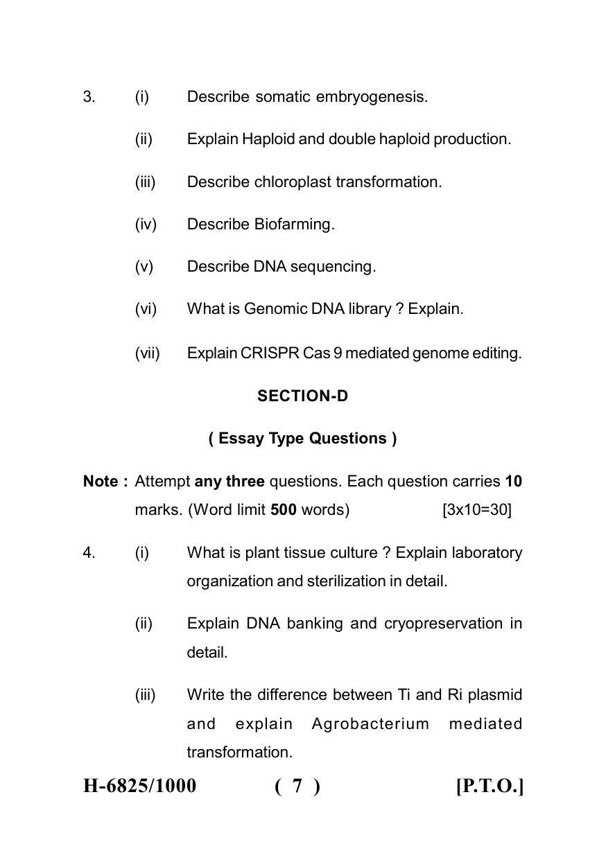Sarguja University Question Paper July-2022 :  M.Sc. In Micro-Biology(Second Sem.) Plant And Animal Bio-Technology Paper 1 - Page 7