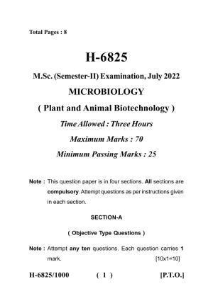 Sarguja University Question Paper July-2022 :  M.Sc. In Micro-Biology(Second Sem.) Plant And Animal Bio-Technology Paper 1