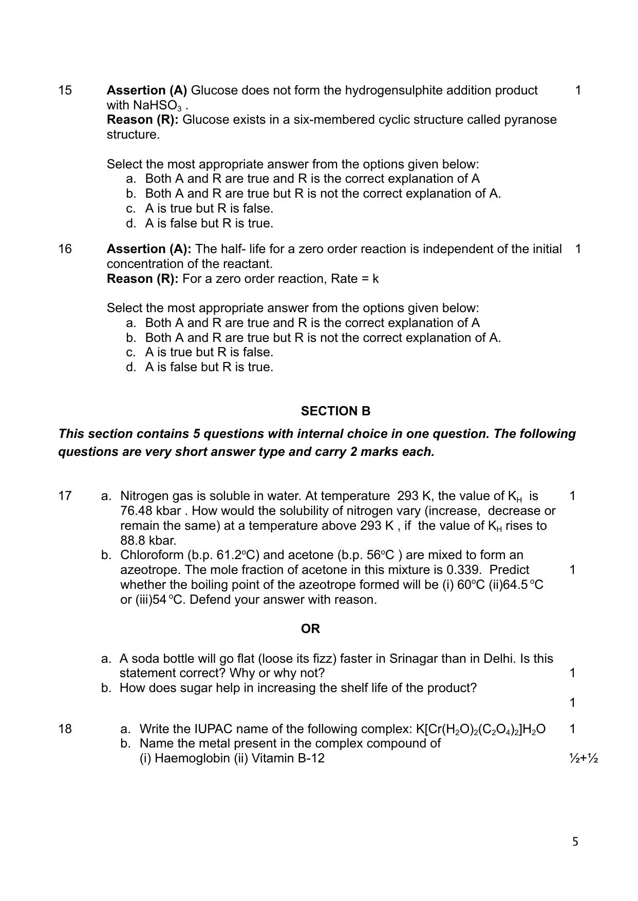 CBSE Class 12 Chemistry Sample Question Paper 2024-25 - Page 5