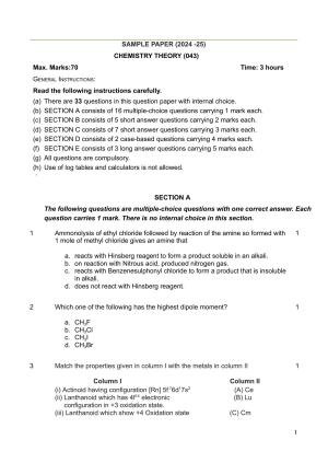 CBSE Class 12 Chemistry Sample Question Paper 2024-25