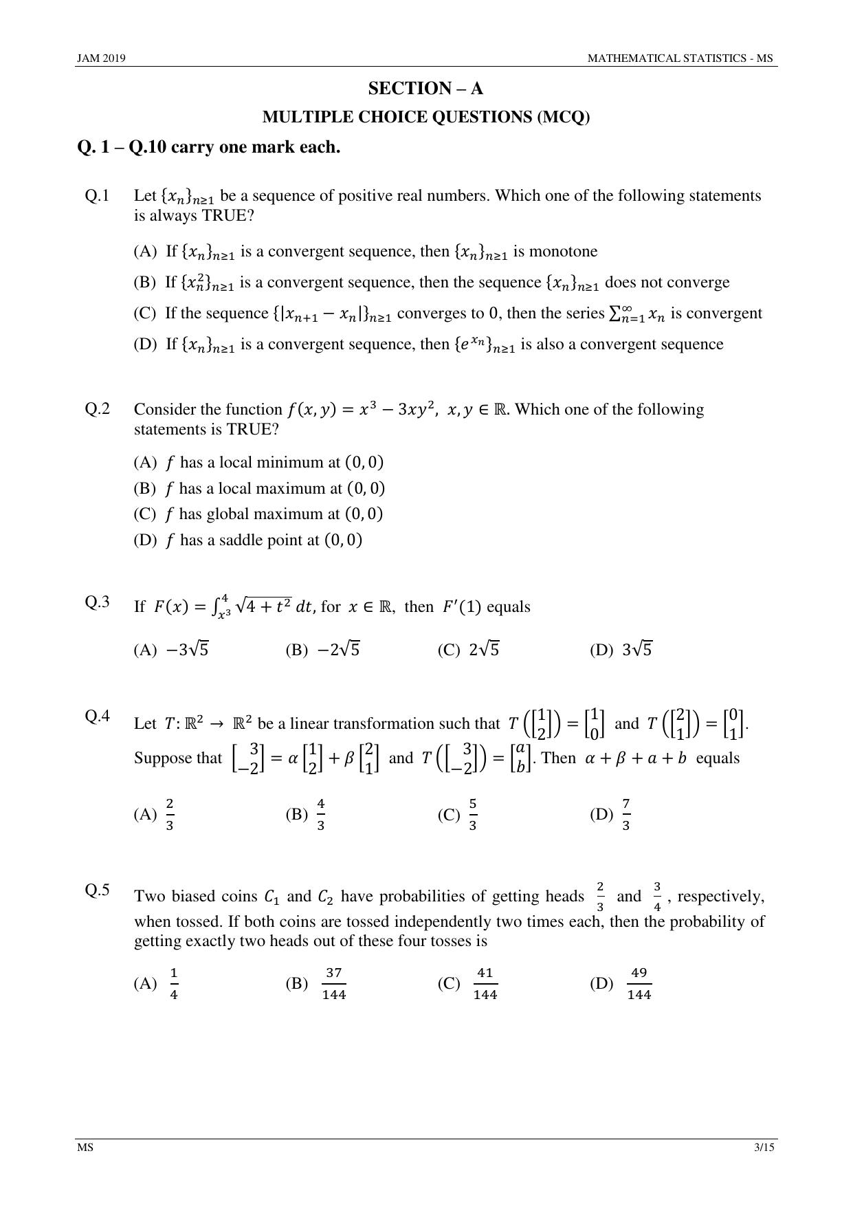 JAM 2019: MS Question Paper - Page 3