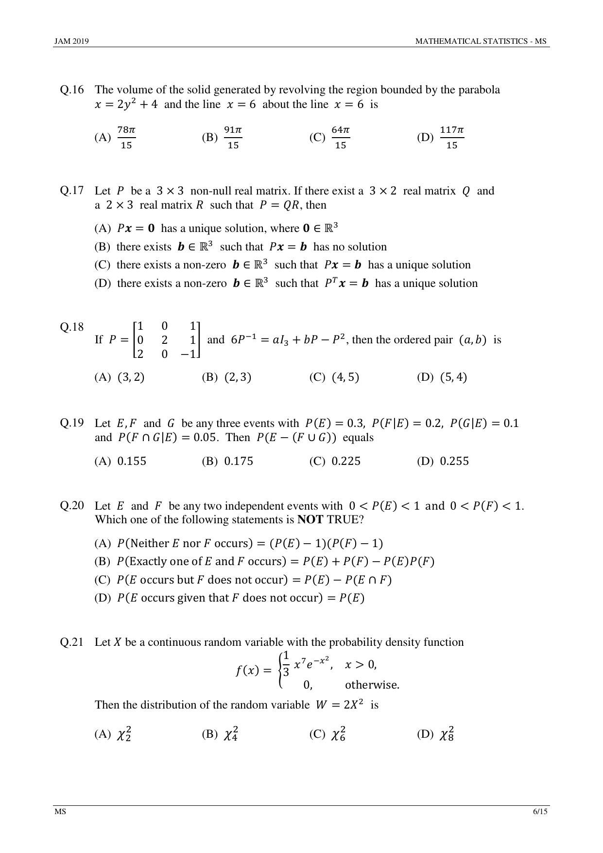 JAM 2019: MS Question Paper - Page 6
