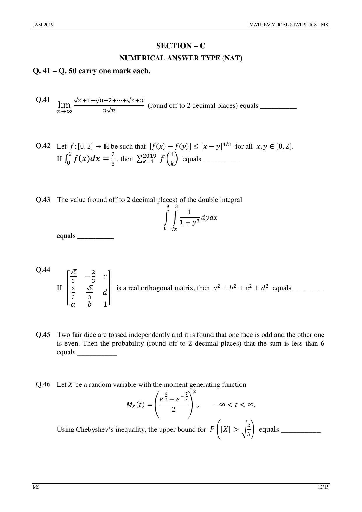 JAM 2019: MS Question Paper - Page 12