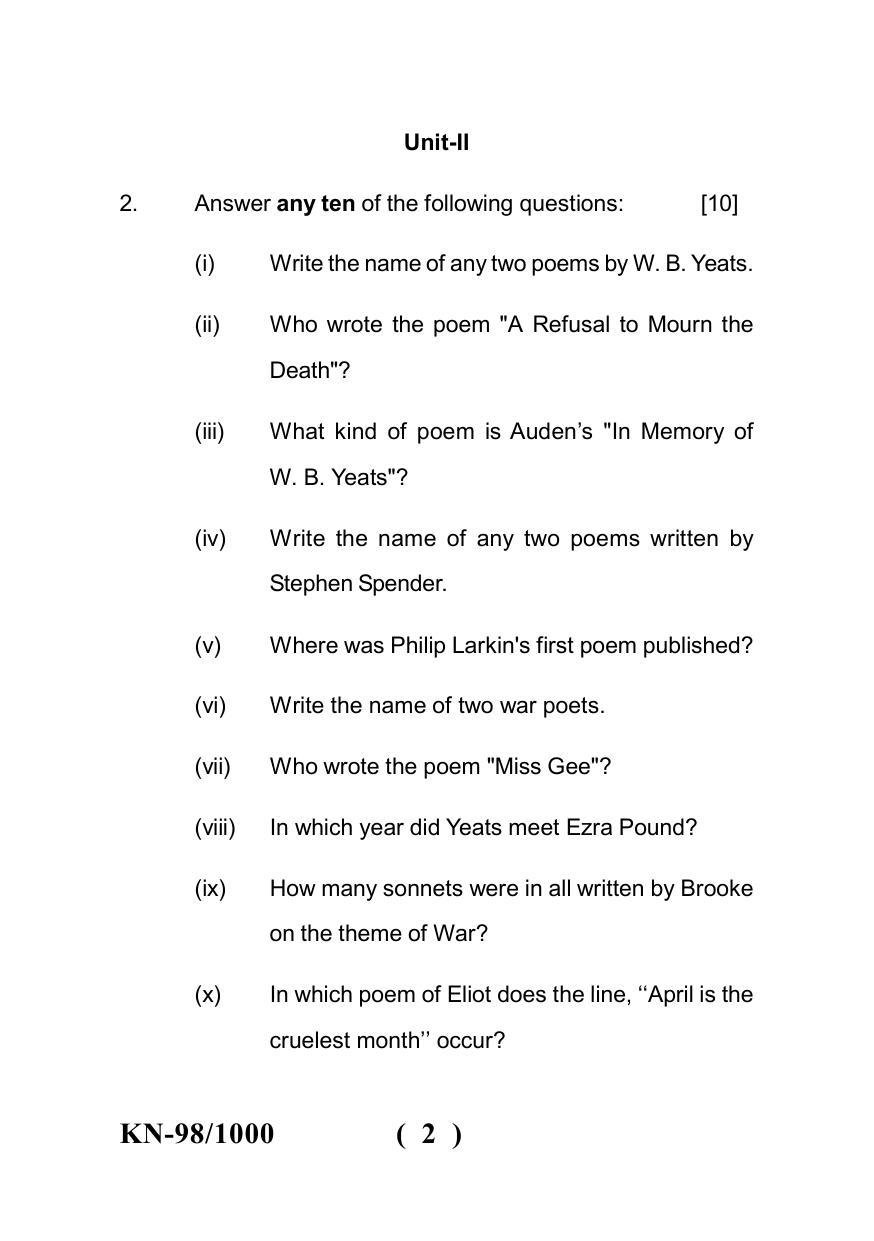 Sarguja University Question Paper - 2022 :   B.A. Part Three (10+2+3) 3 Y DC (Old Course) English Literature  Paper III - Page 2