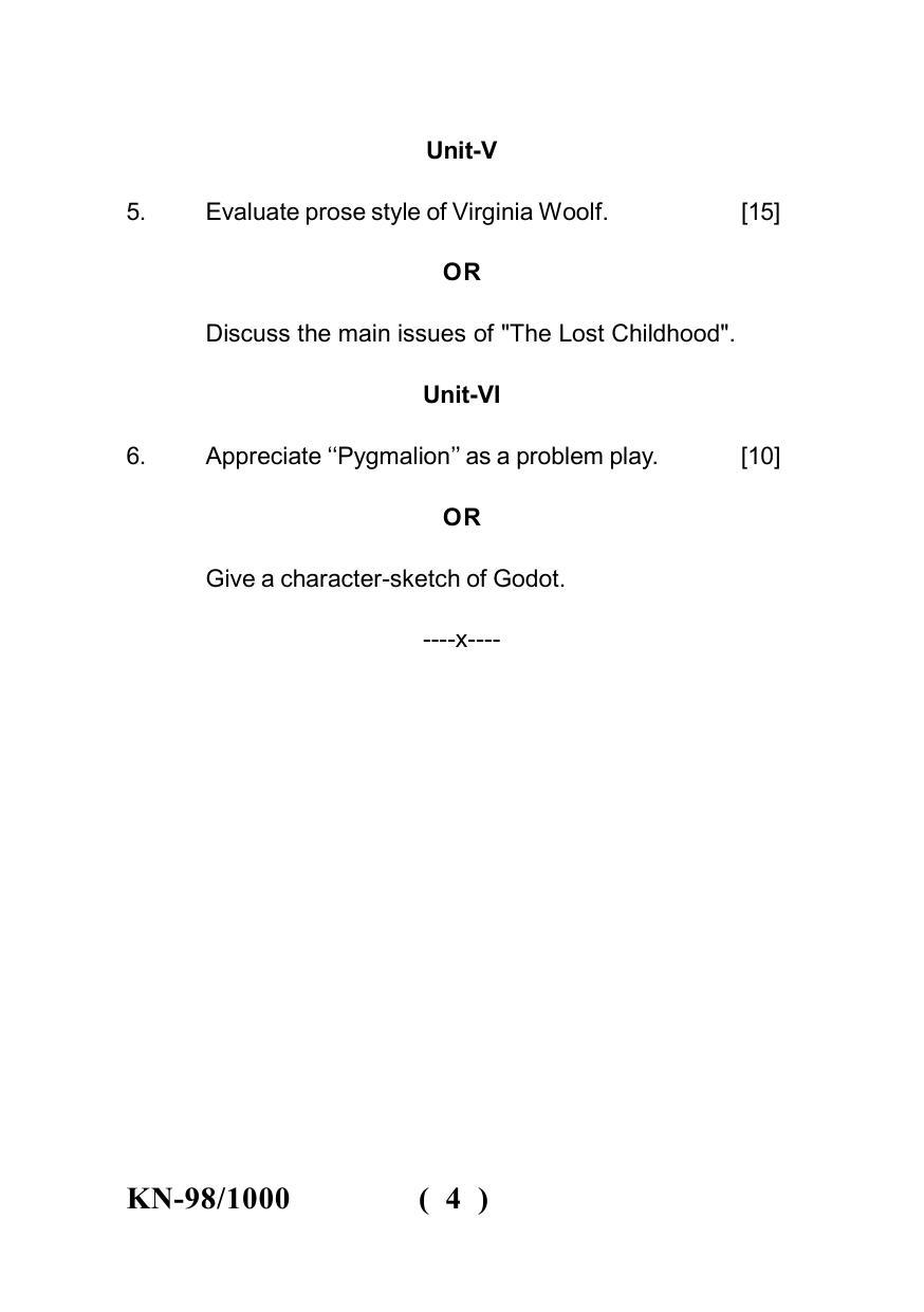 Sarguja University Question Paper - 2022 :   B.A. Part Three (10+2+3) 3 Y DC (Old Course) English Literature  Paper III - Page 4