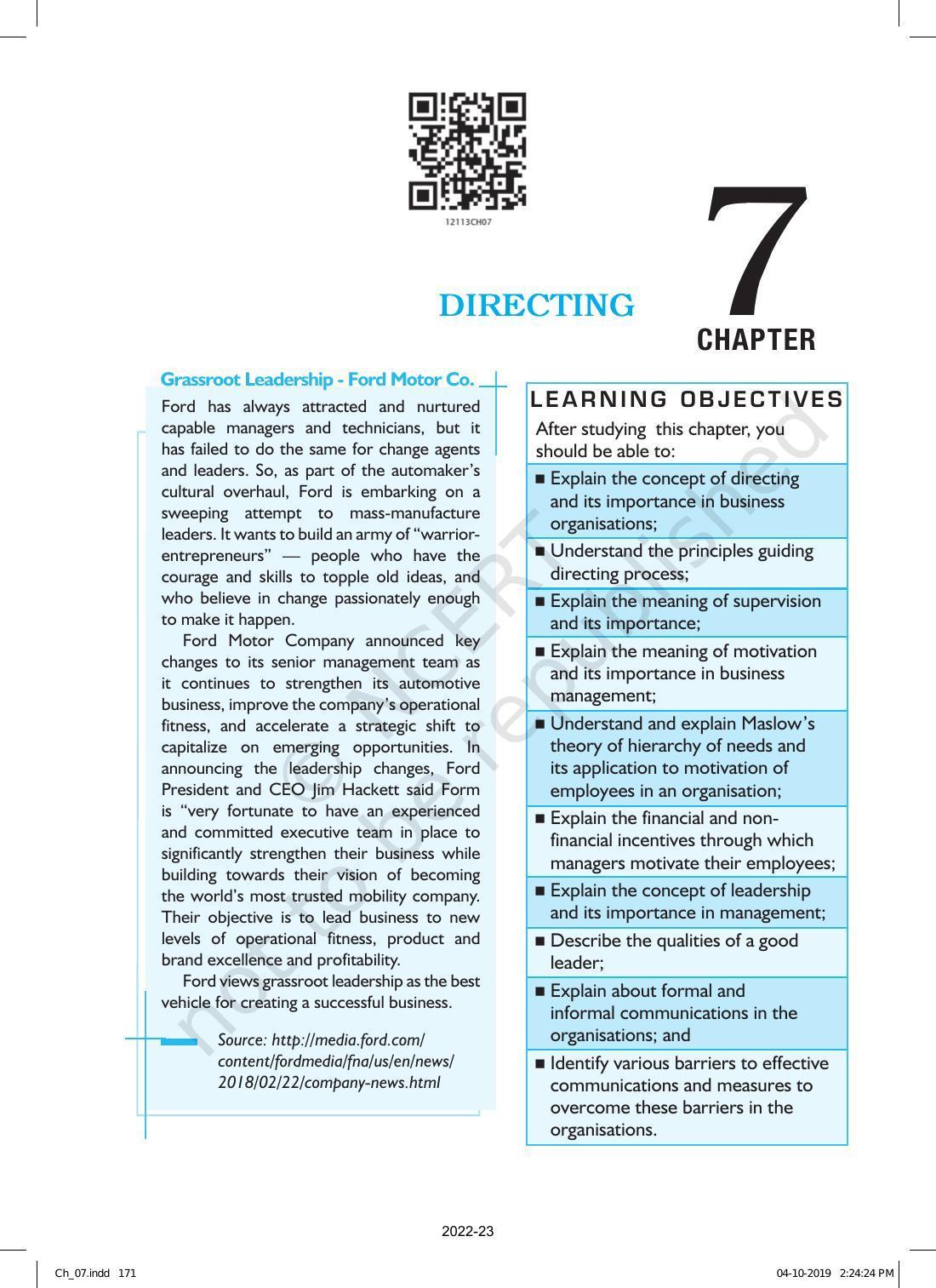 NCERT Book for Class 12 Business Studies Chapter 7 Directing - Page 1
