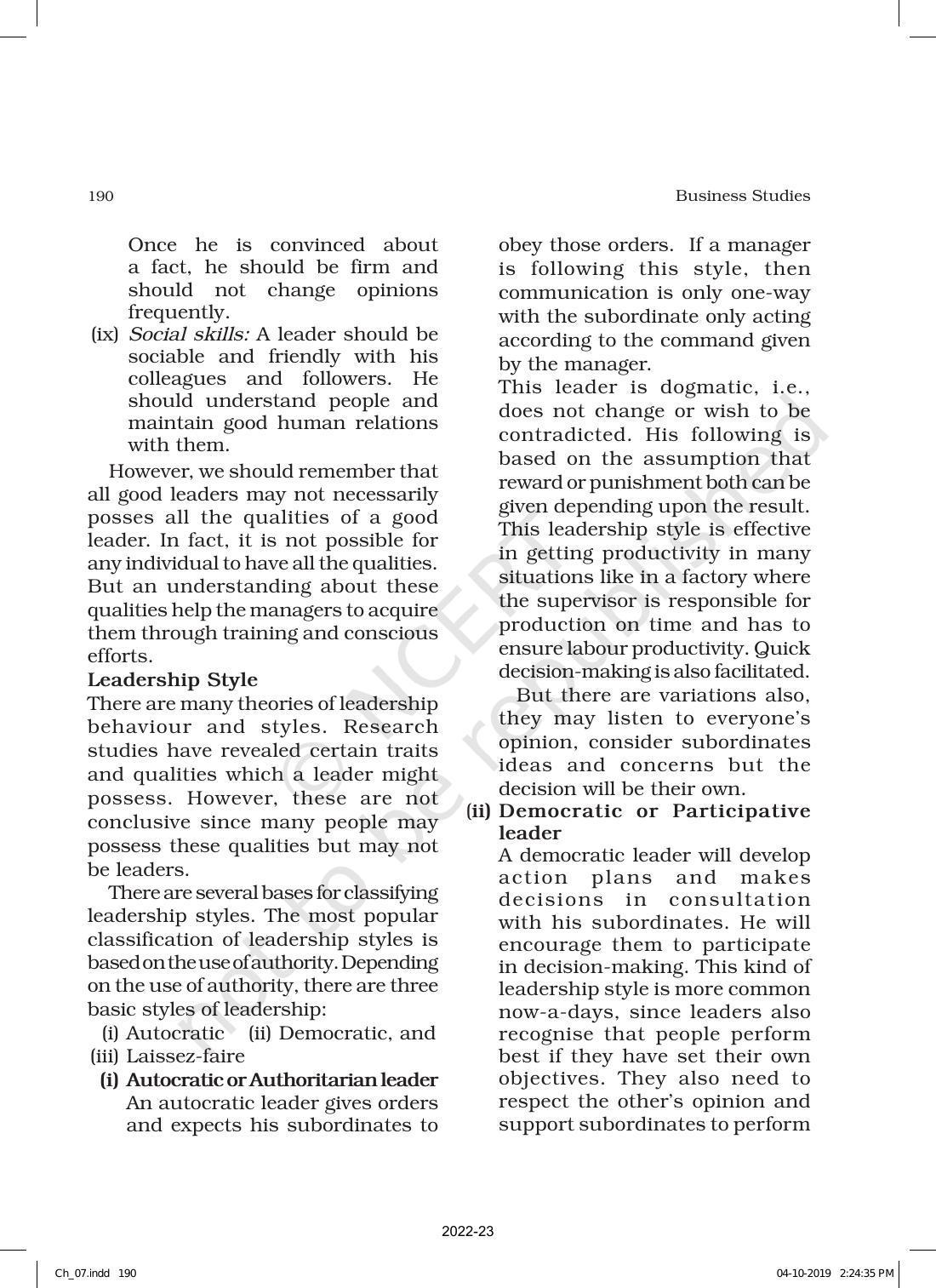NCERT Book for Class 12 Business Studies Chapter 7 Directing - Page 20