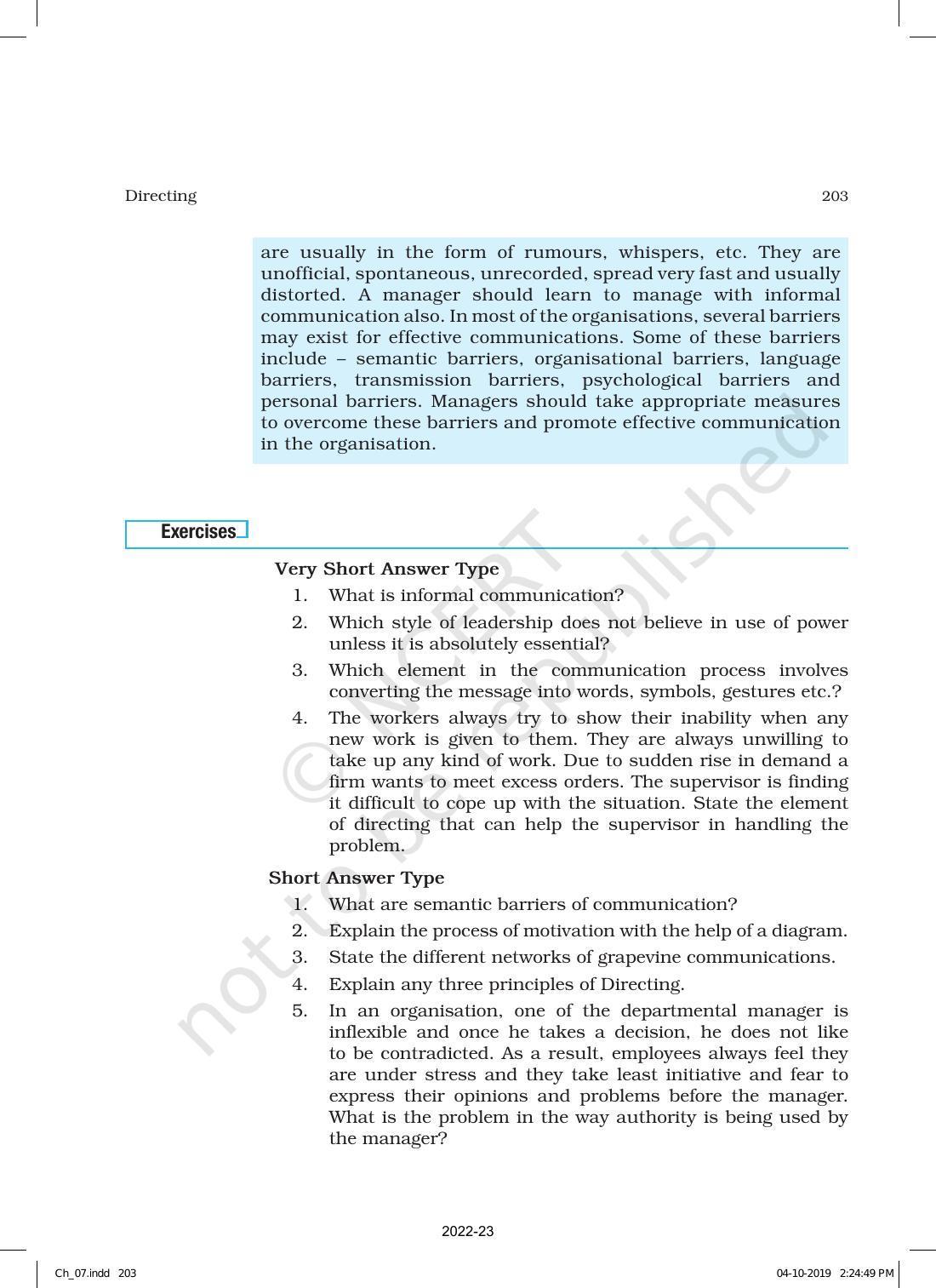 NCERT Book for Class 12 Business Studies Chapter 7 Directing - Page 33