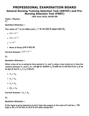 MP PNST Question Papers 2016 - Slot 1