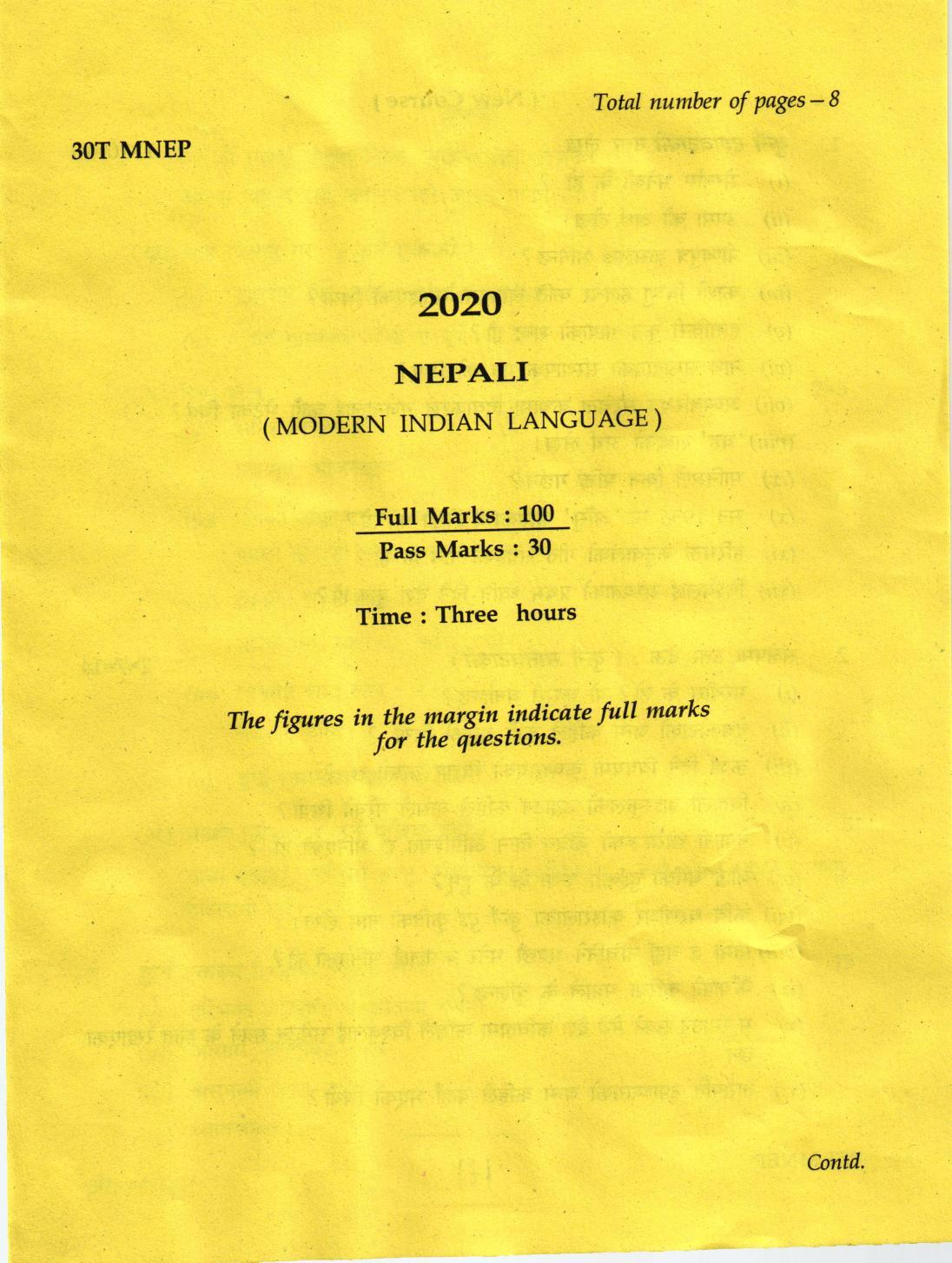 AHSEC Class 12 Nepali Question Papers 2020 - Page 1