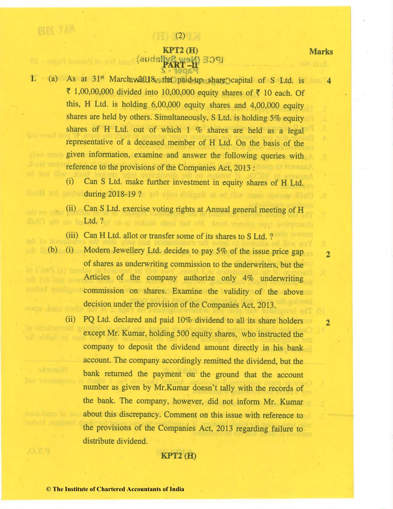 CA Inter May 2019 Question Paper - Paper 2 – Corporate and Other Laws - Page 2