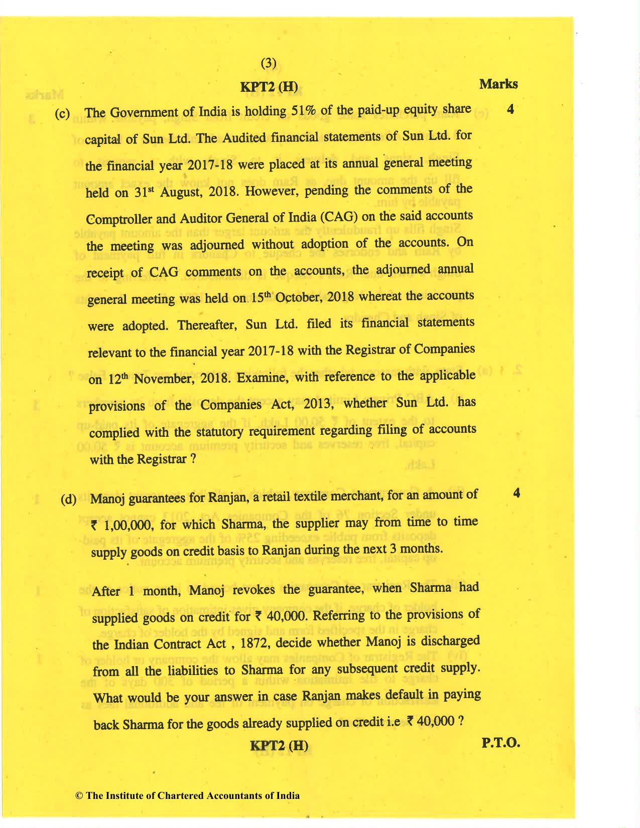 CA Inter May 2019 Question Paper - Paper 2 – Corporate and Other Laws - Page 3