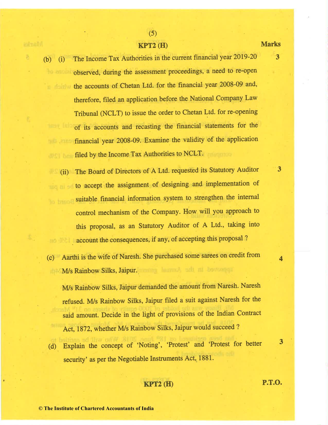 CA Inter May 2019 Question Paper - Paper 2 – Corporate and Other Laws - Page 5