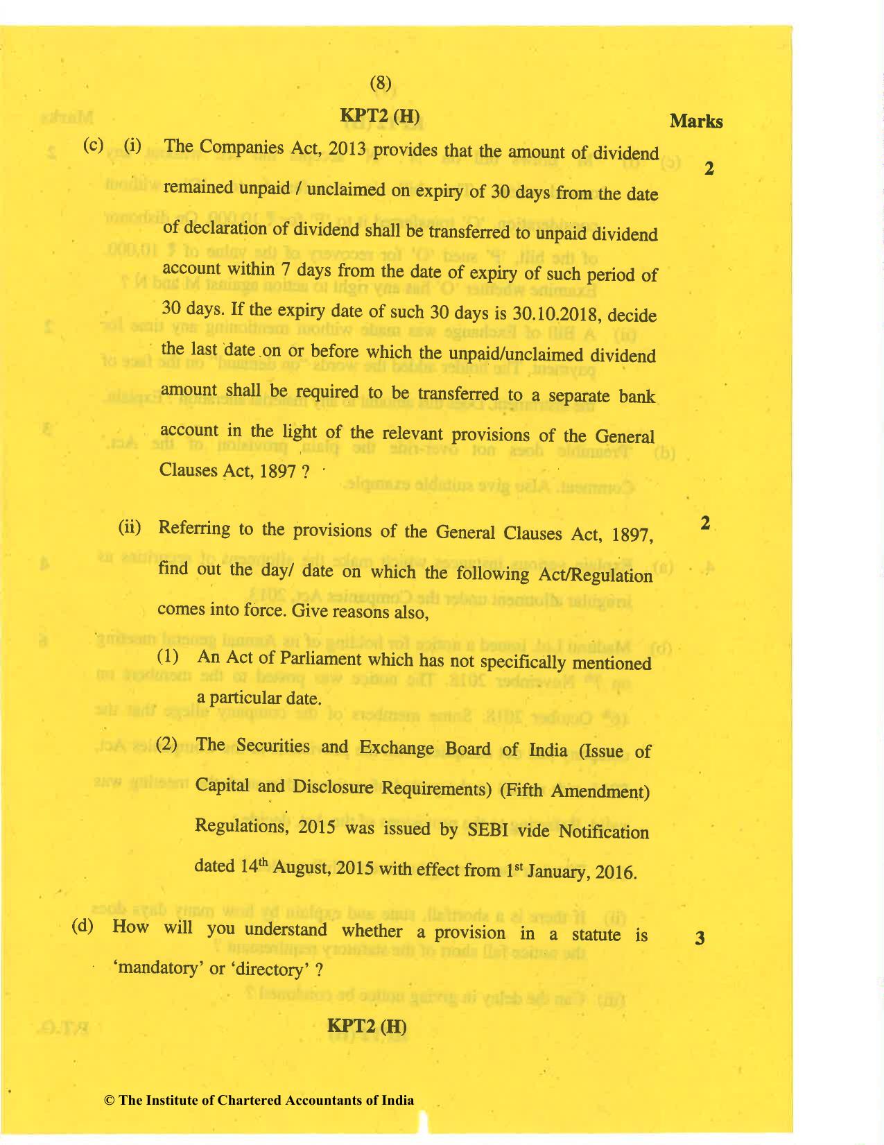 CA Inter May 2019 Question Paper - Paper 2 – Corporate and Other Laws - Page 8