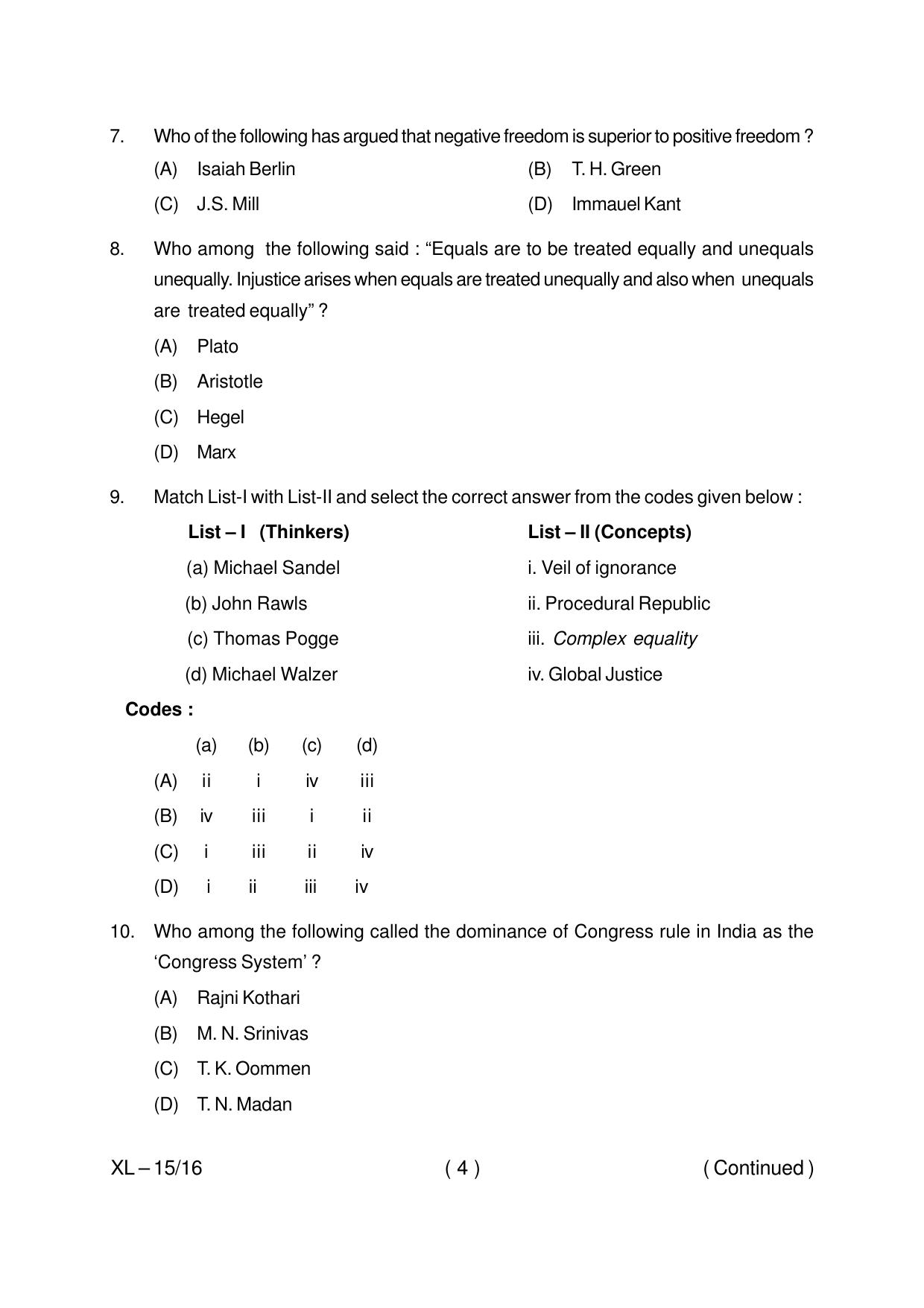 Odisha CPET POLITICAL SCIENCE 2020 Question Paper - Page 4