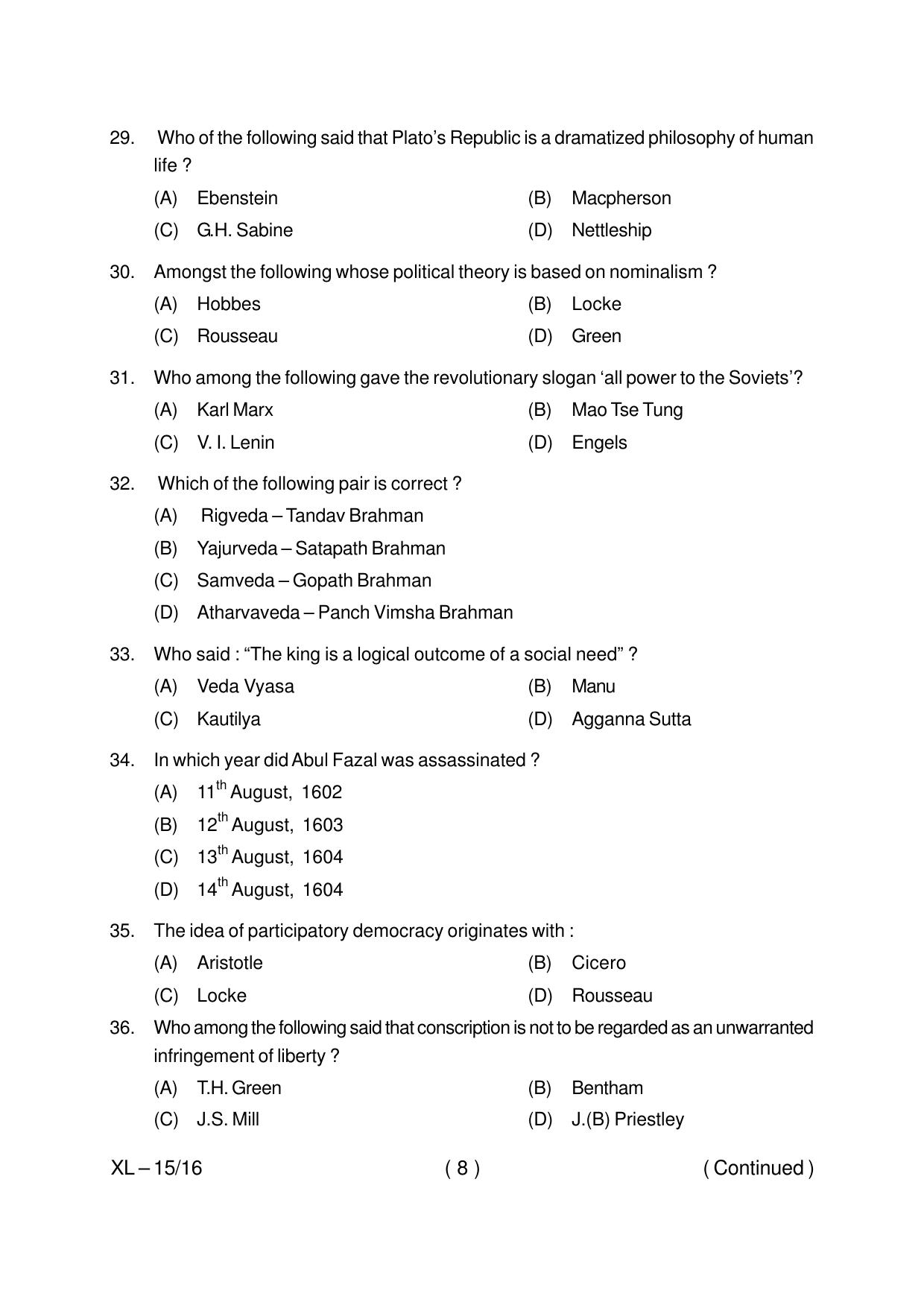 Odisha CPET POLITICAL SCIENCE 2020 Question Paper - Page 8