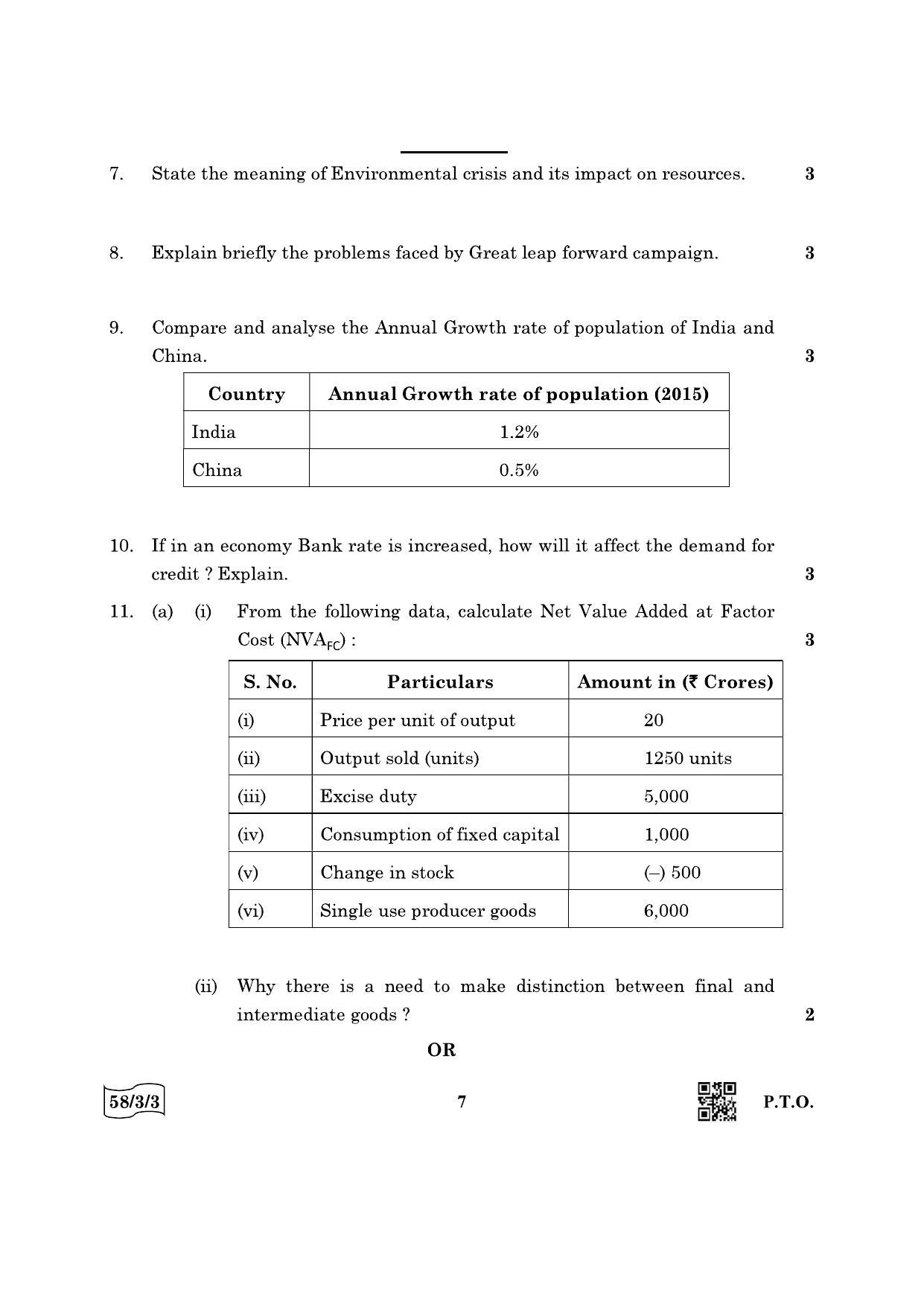 CBSE Class 12 58-3-3 Economics 2022 Question Paper - Page 7