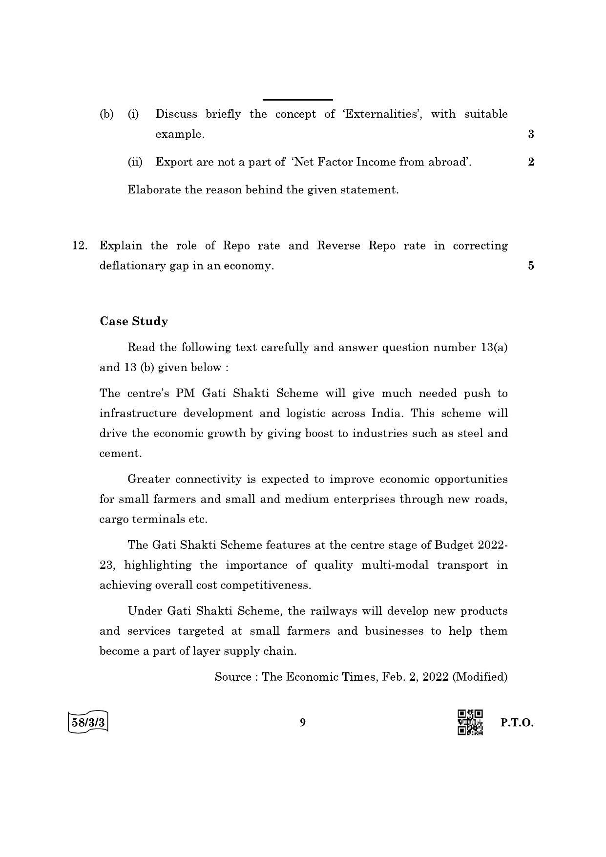 CBSE Class 12 58-3-3 Economics 2022 Question Paper - Page 9