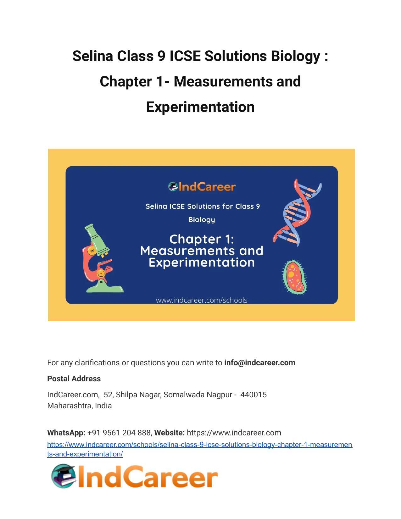 Selina Class 9 ICSE Solutions Biology : Chapter 1- Measurements and Experimentation - Page 1