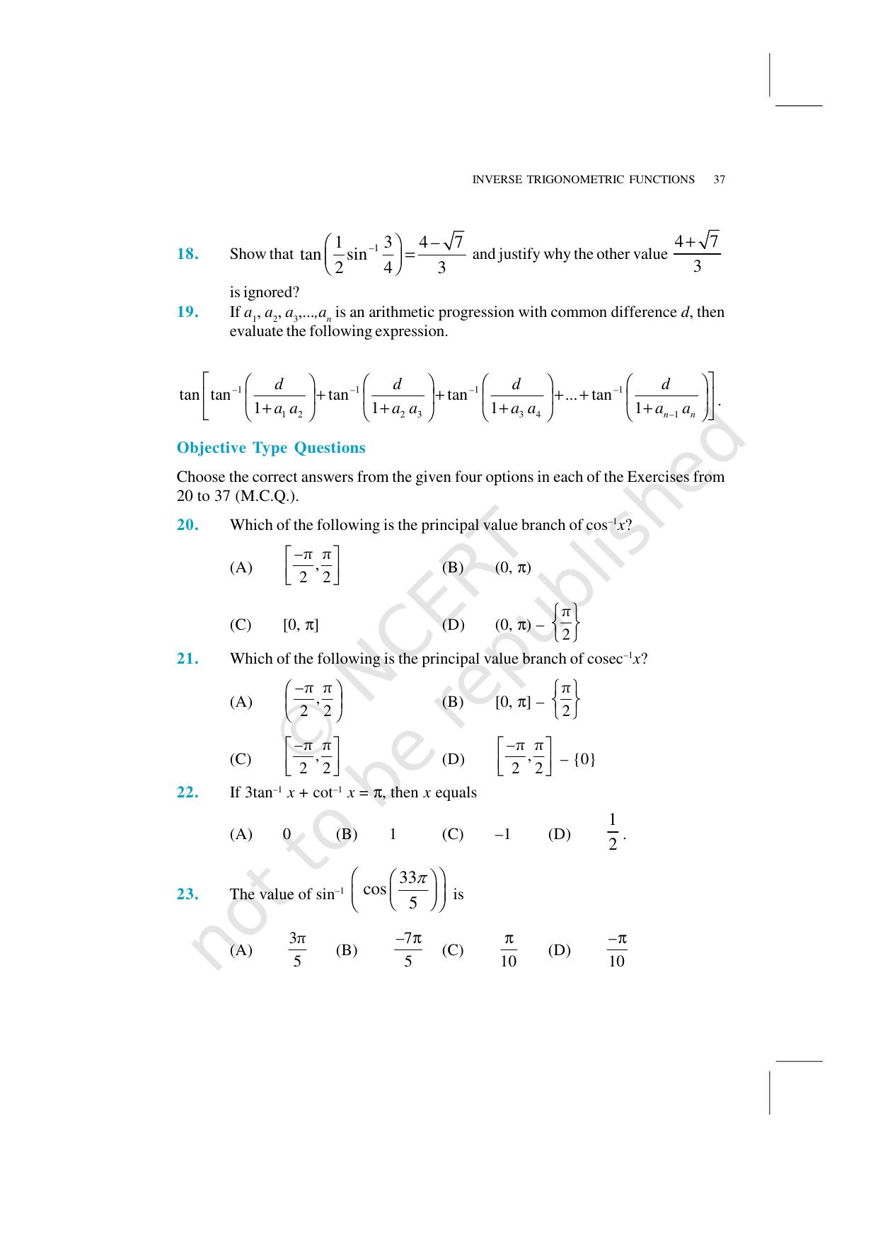 NCERT Exemplar Class 12: Mathematics Unit 2 (Inverse Trigonometric Functions) - Page 20