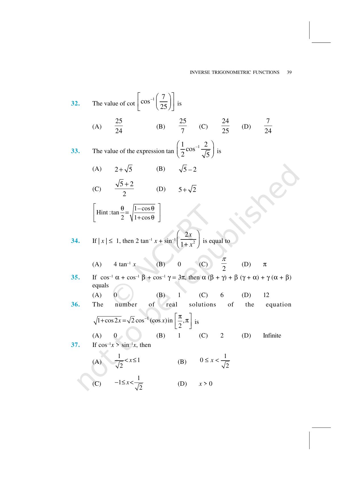 NCERT Exemplar Class 12: Mathematics Unit 2 (Inverse Trigonometric Functions) - Page 22