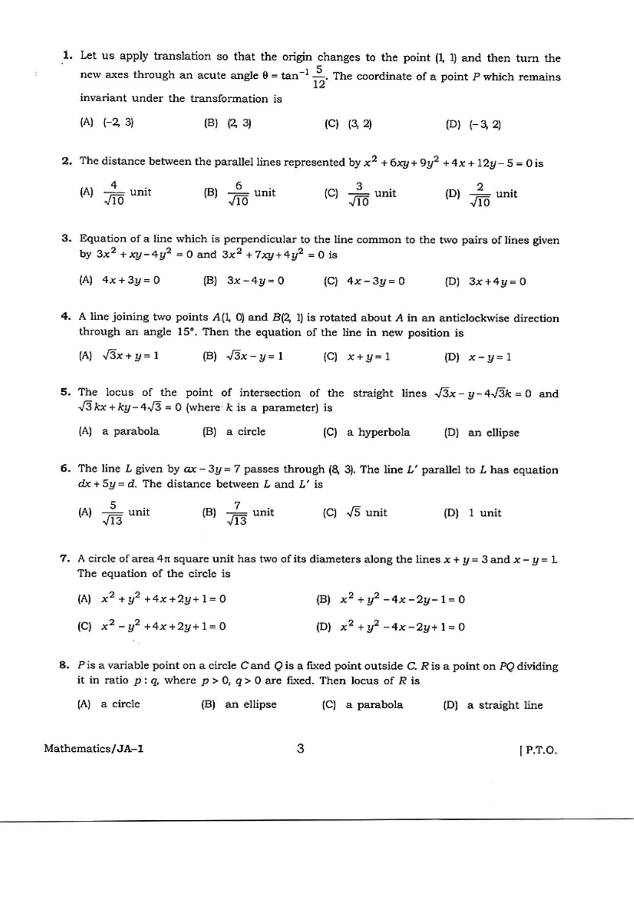 WB JECA 2018 Mathematics Question Paper - Page 3