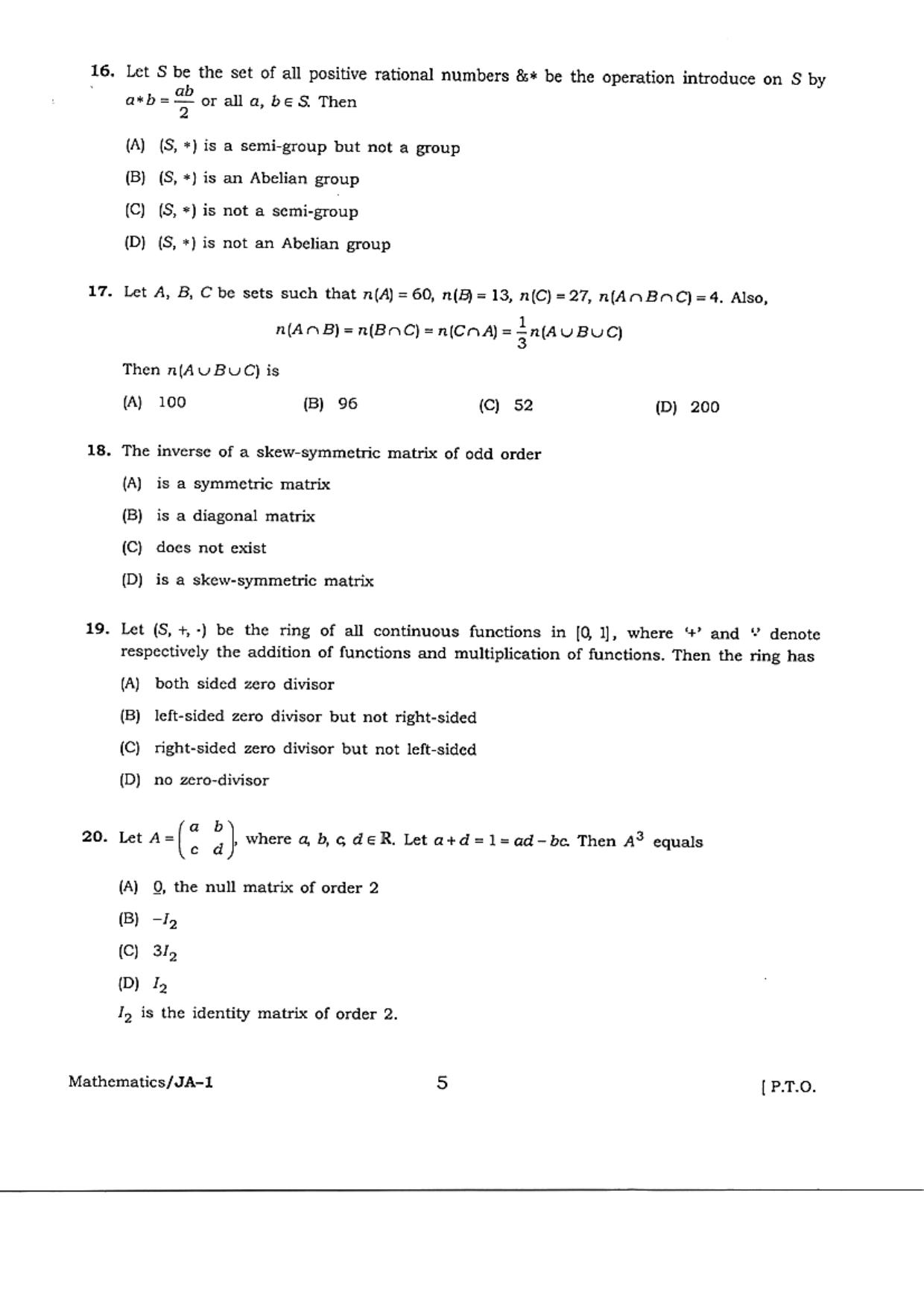 WB JECA 2018 Mathematics Question Paper - Page 5