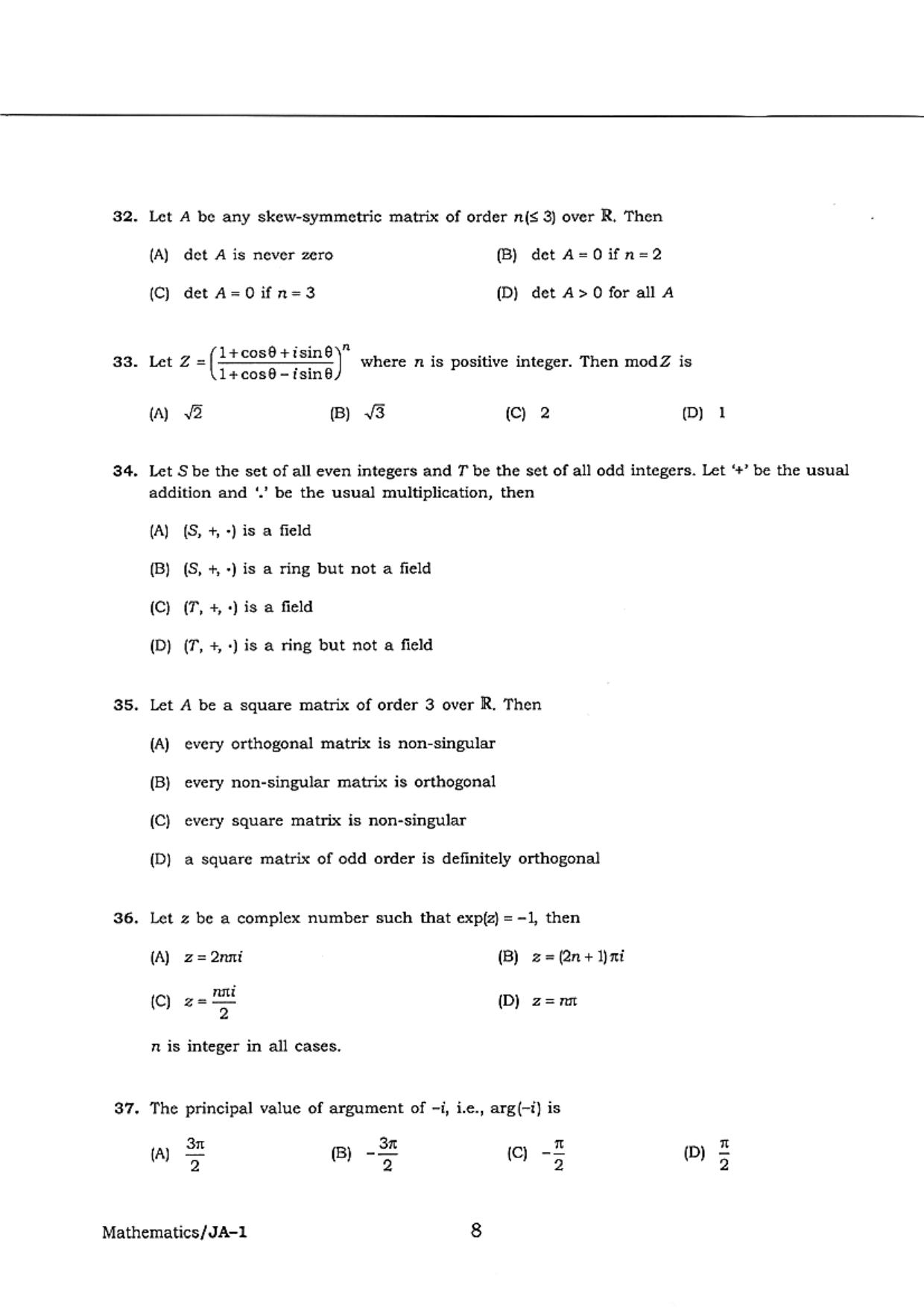 WB JECA 2018 Mathematics Question Paper - Page 8