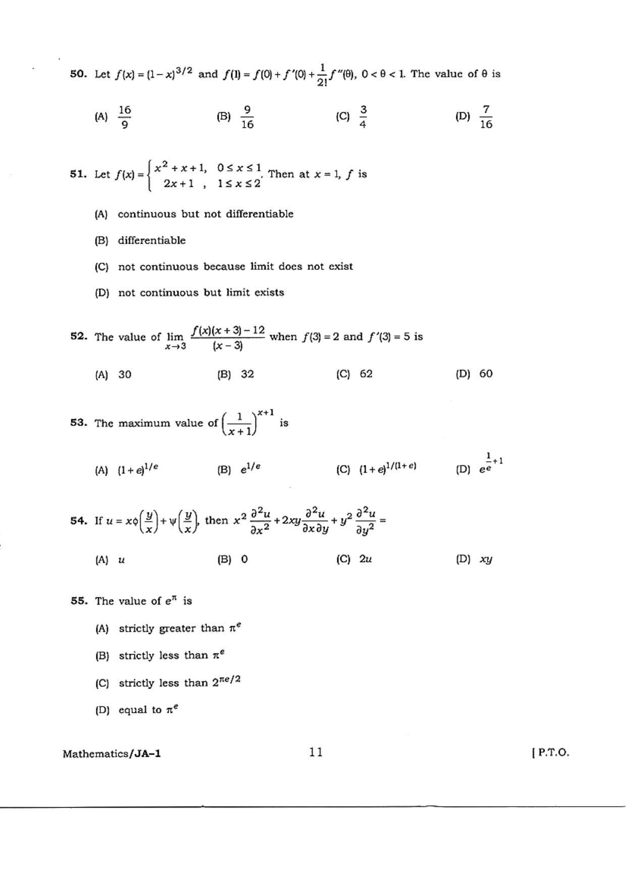 WB JECA 2018 Mathematics Question Paper - Page 11