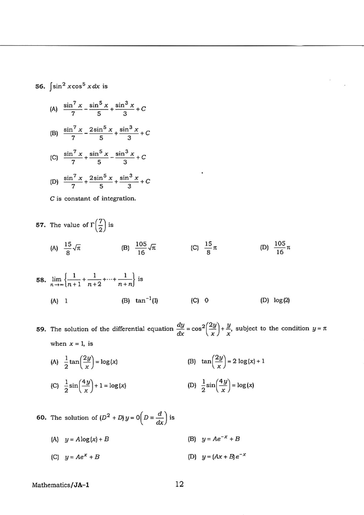 WB JECA 2018 Mathematics Question Paper - Page 12