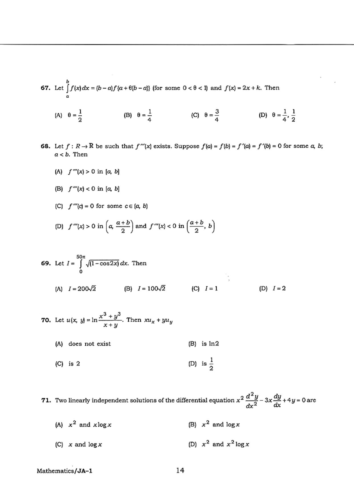 WB JECA 2018 Mathematics Question Paper - Page 14