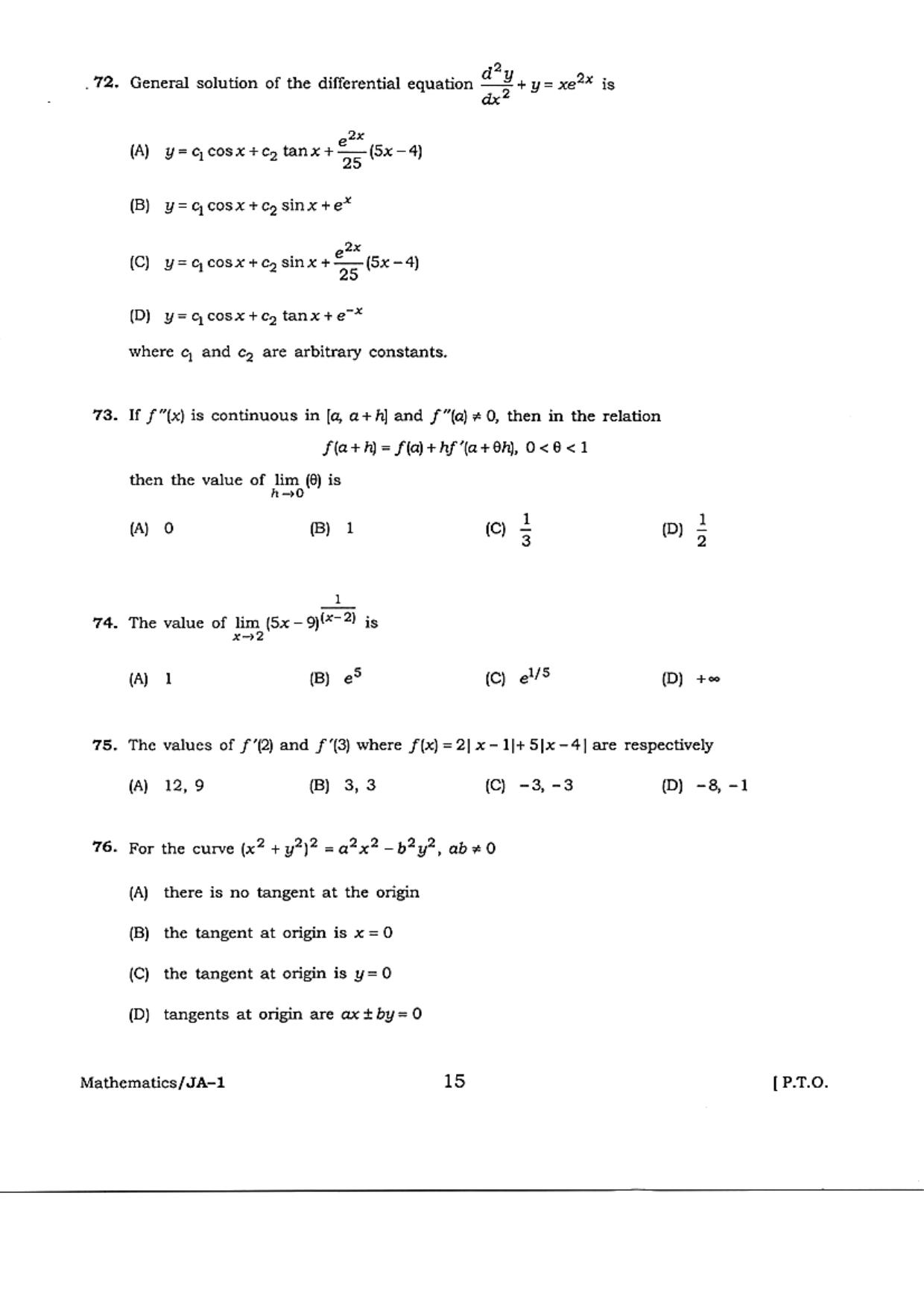 WB JECA 2018 Mathematics Question Paper - Page 15