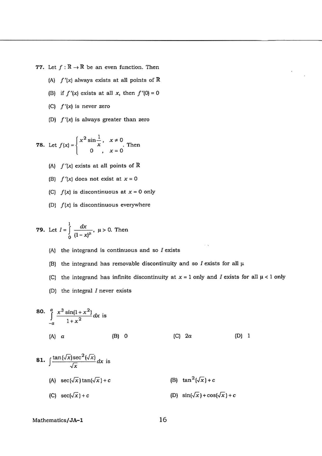 WB JECA 2018 Mathematics Question Paper - Page 16