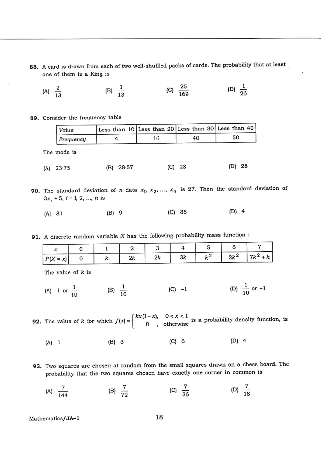 WB JECA 2018 Mathematics Question Paper - Page 18