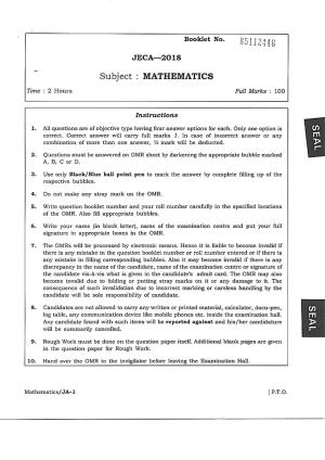 WB JECA 2018 Mathematics Question Paper