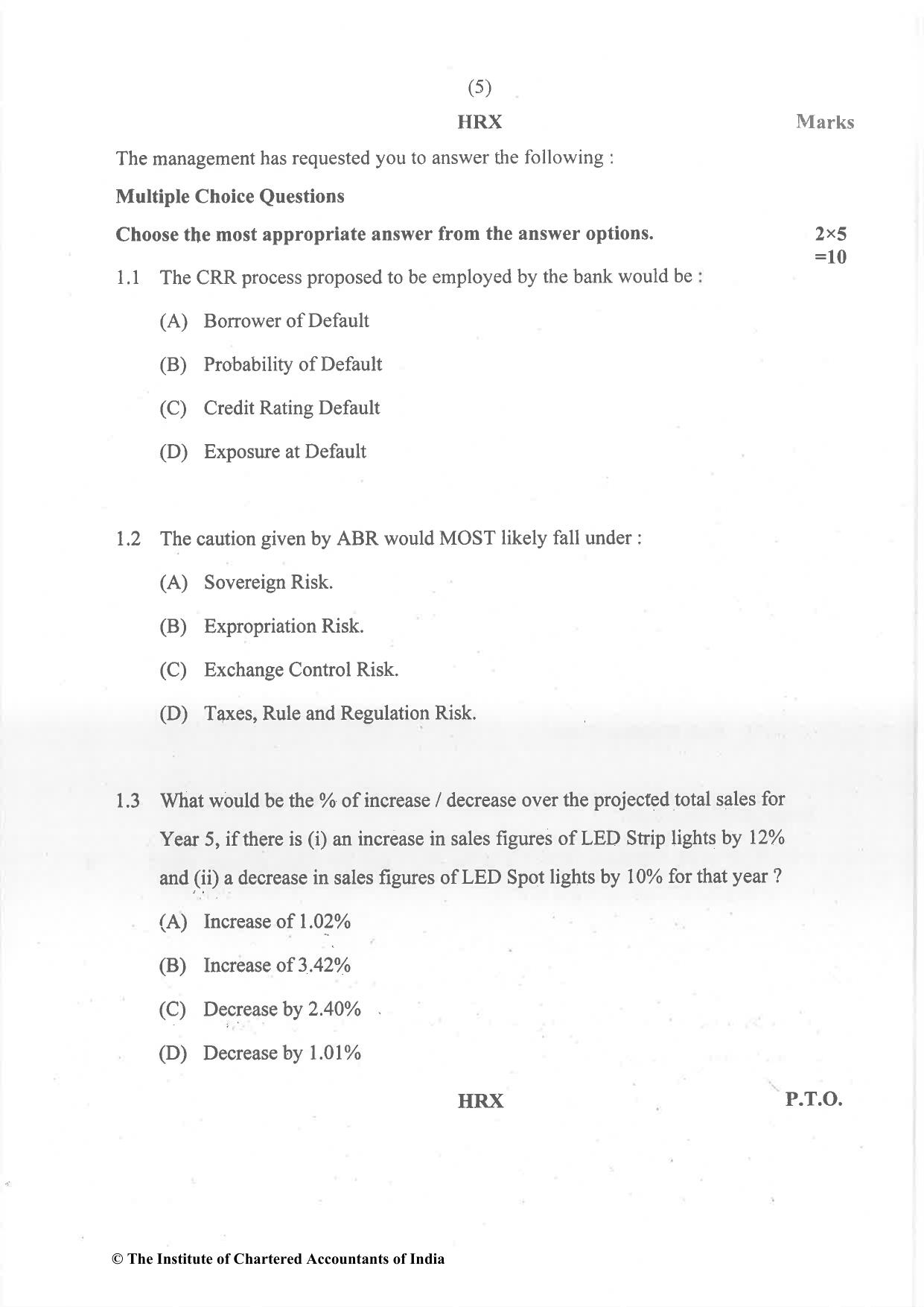 CA Final Dec 2021 Question Paper - Paper 6A – Risk Management - Page 5