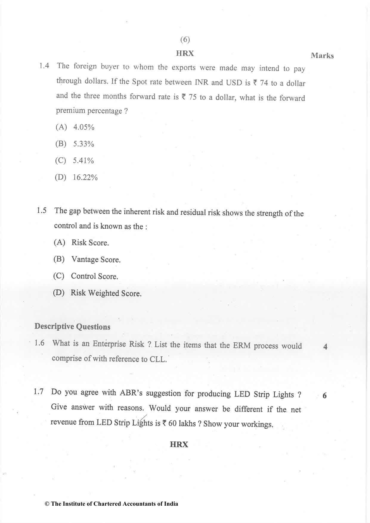 CA Final Dec 2021 Question Paper - Paper 6A – Risk Management - Page 6