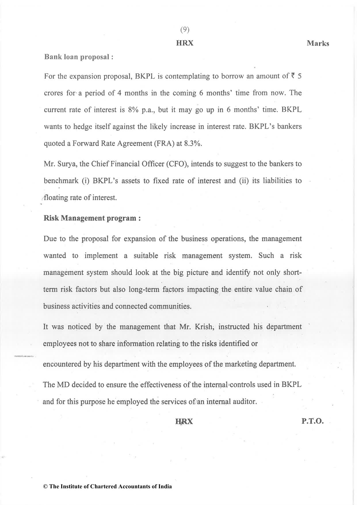 CA Final Dec 2021 Question Paper - Paper 6A – Risk Management - Page 9