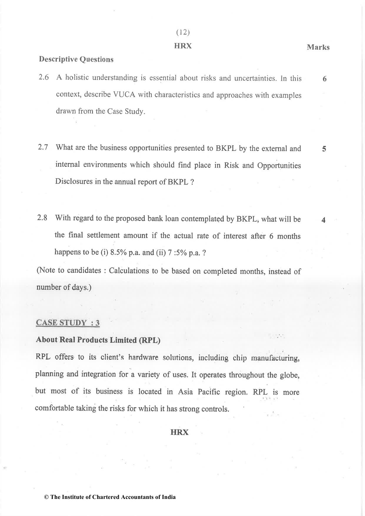 CA Final Dec 2021 Question Paper - Paper 6A – Risk Management - Page 12