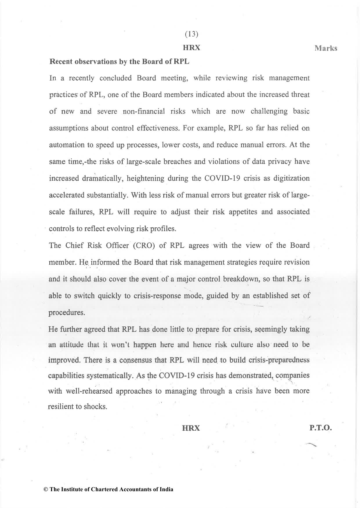 CA Final Dec 2021 Question Paper - Paper 6A – Risk Management - Page 13