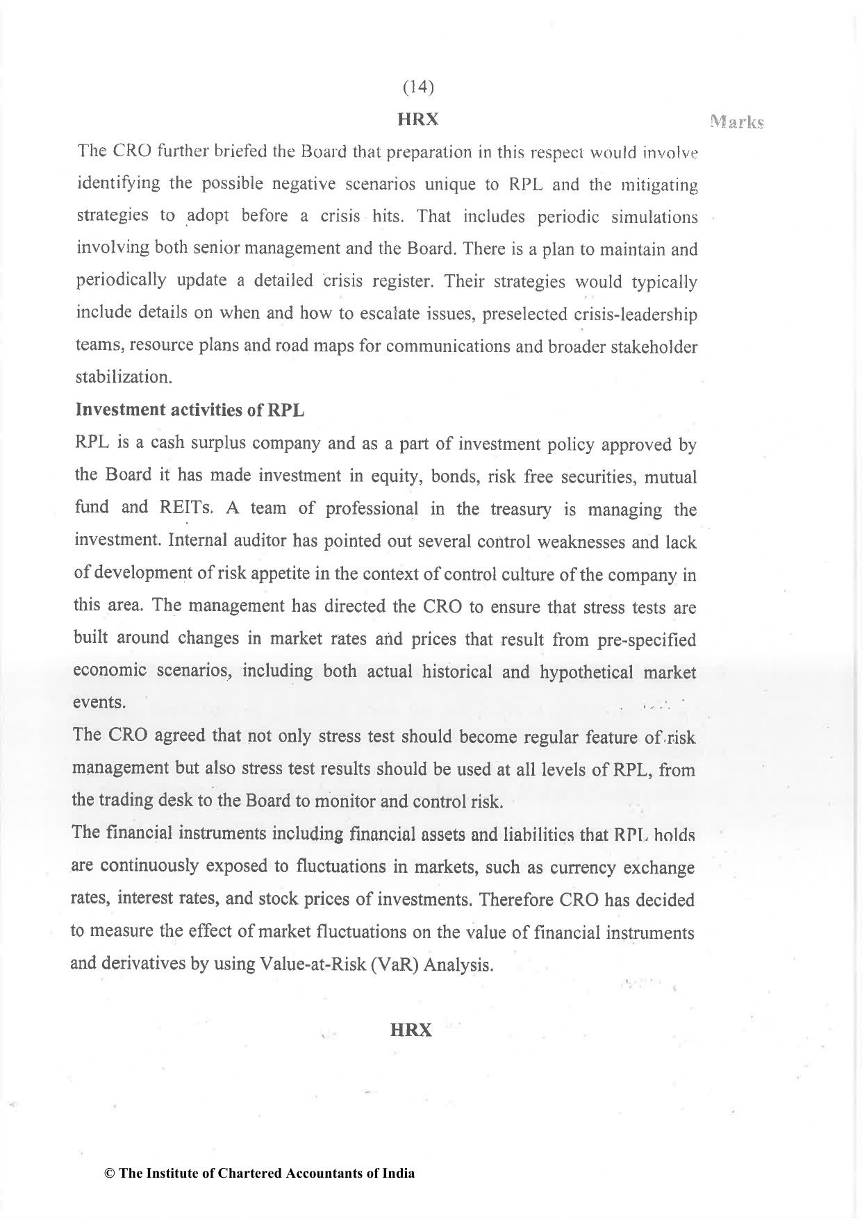 CA Final Dec 2021 Question Paper - Paper 6A – Risk Management - Page 14