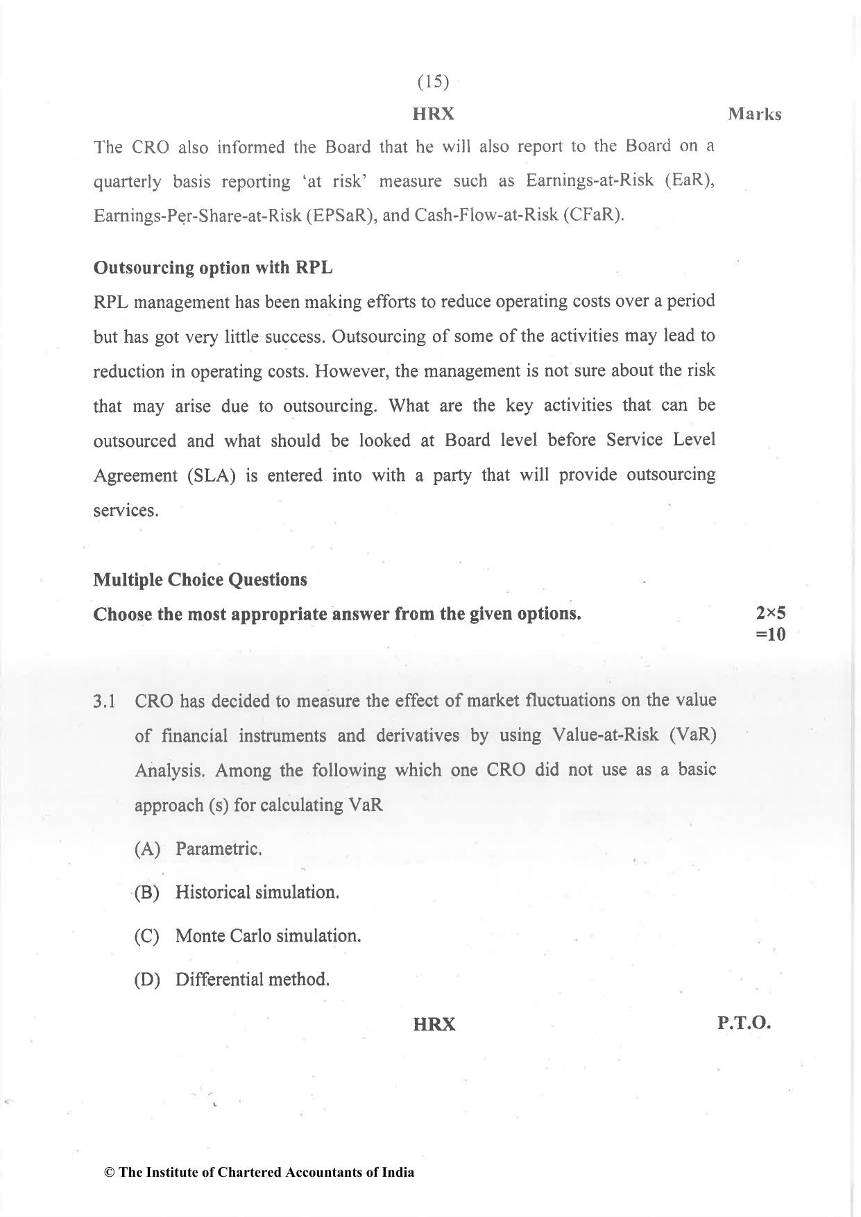 CA Final Dec 2021 Question Paper - Paper 6A – Risk Management - Page 15