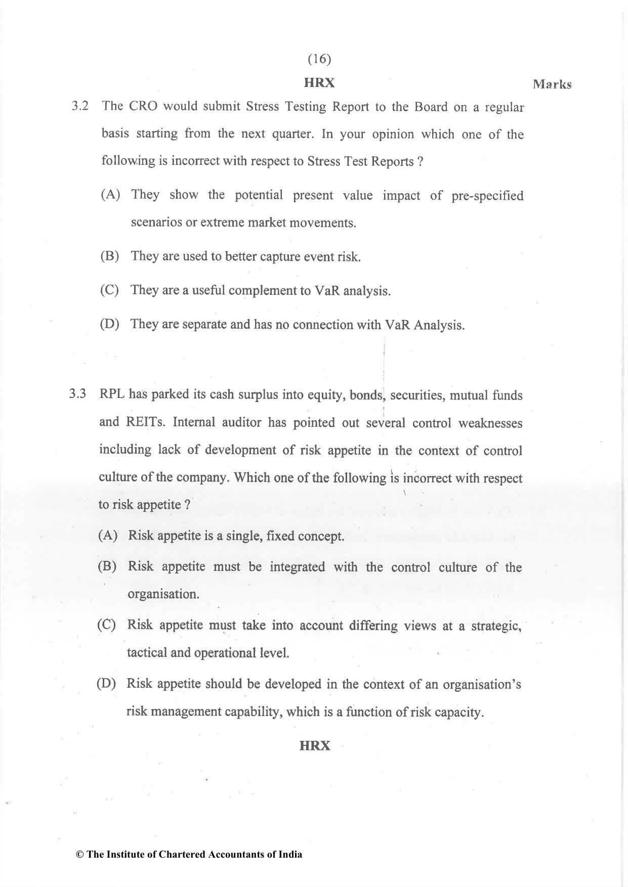 CA Final Dec 2021 Question Paper - Paper 6A – Risk Management - Page 16