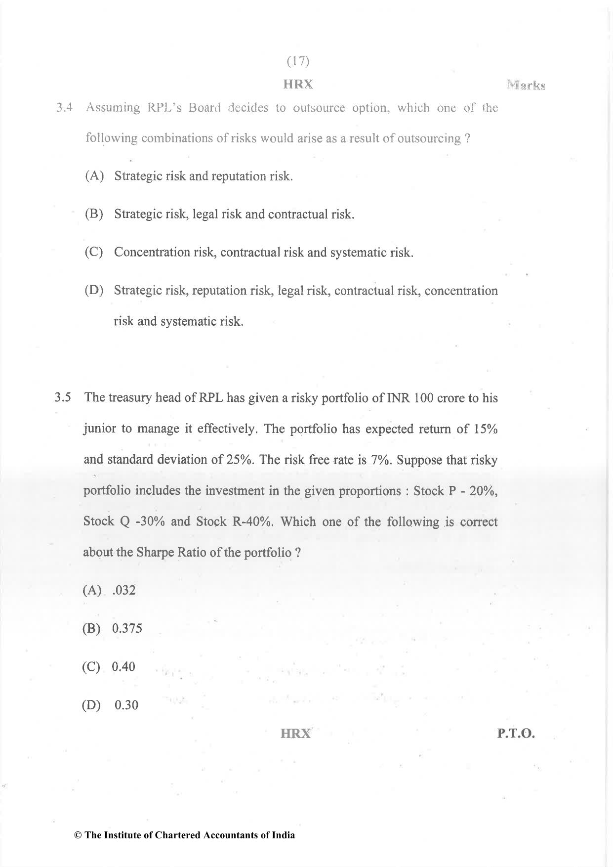 CA Final Dec 2021 Question Paper - Paper 6A – Risk Management - Page 17