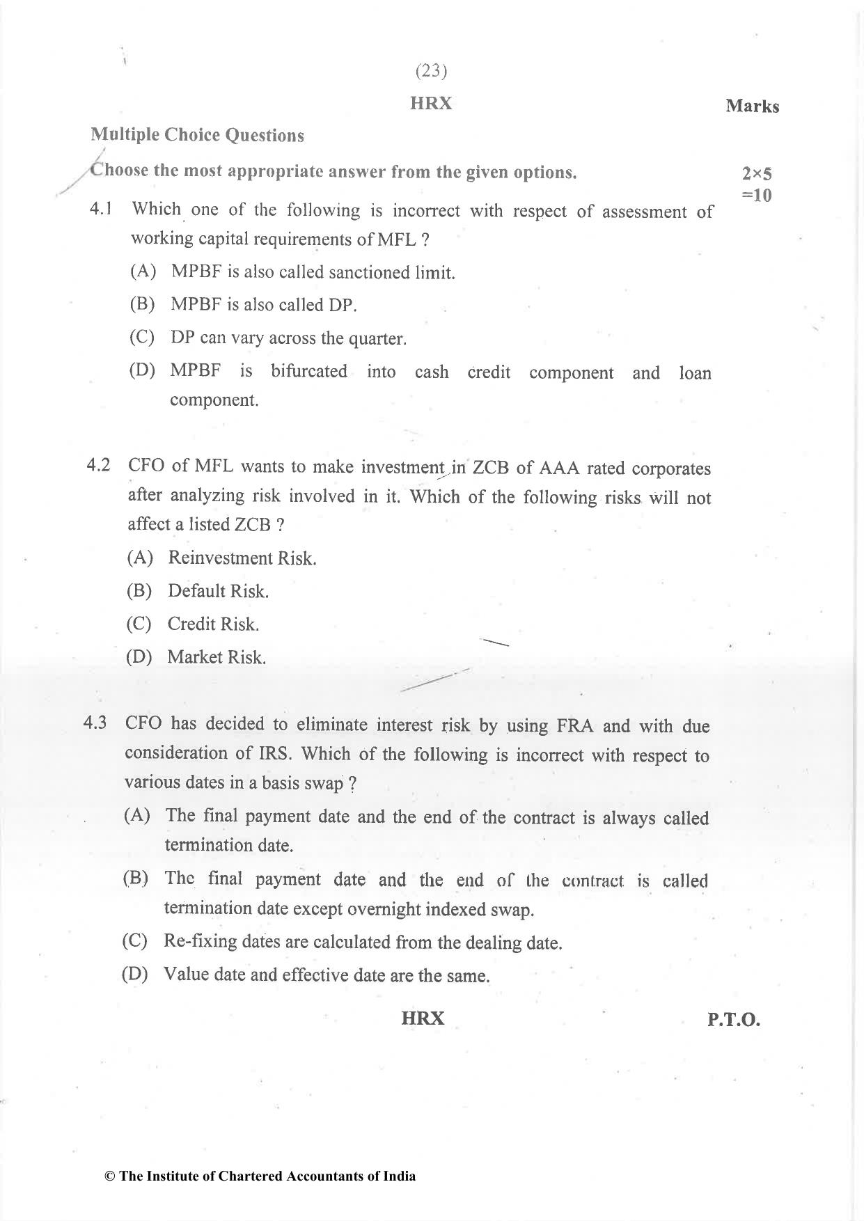 CA Final Dec 2021 Question Paper - Paper 6A – Risk Management - Page 23