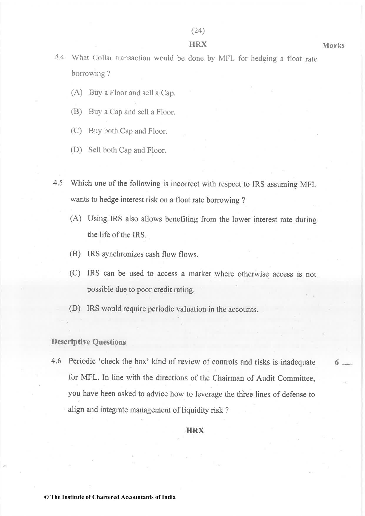 CA Final Dec 2021 Question Paper - Paper 6A – Risk Management - Page 24