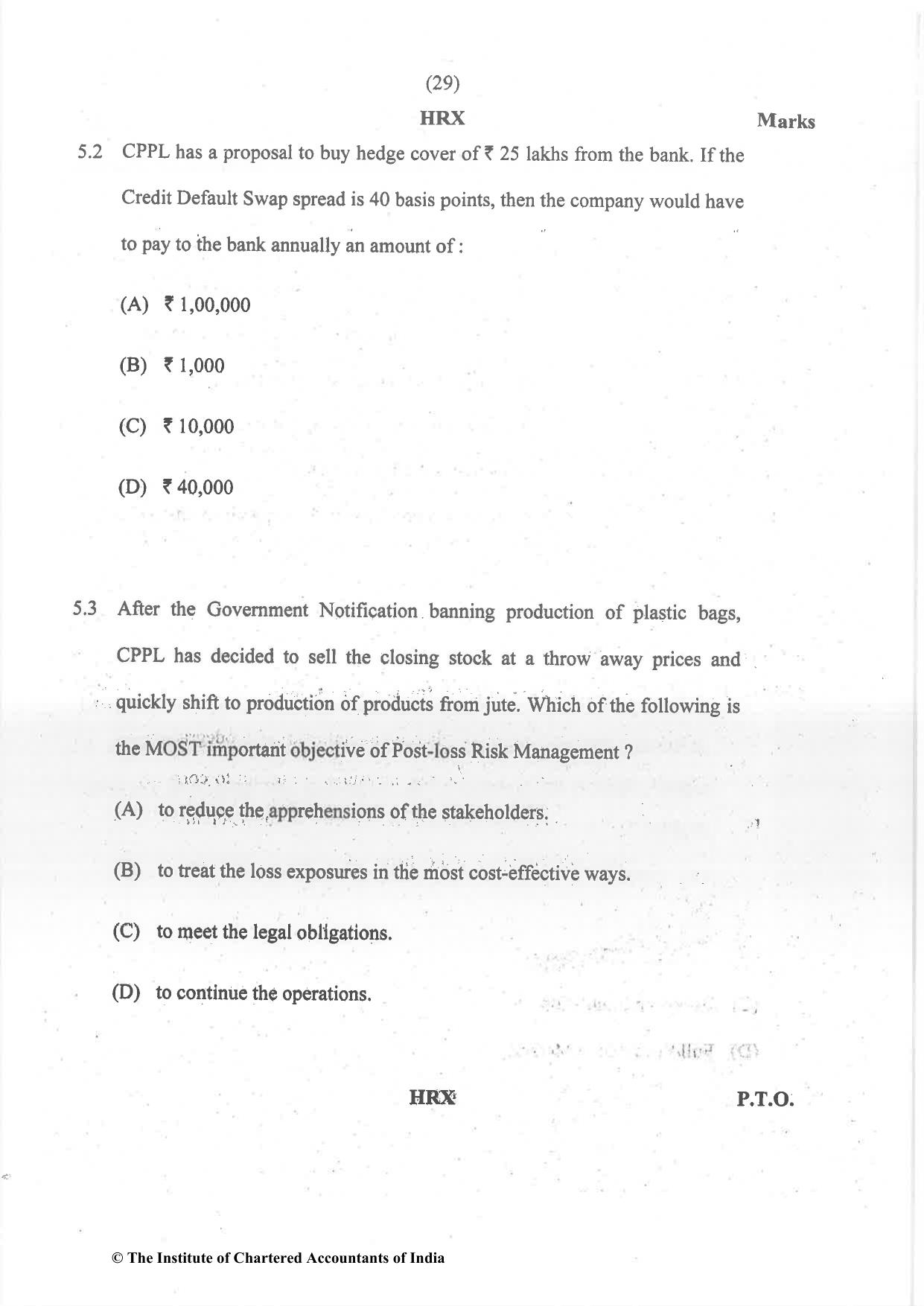 CA Final Dec 2021 Question Paper - Paper 6A – Risk Management - Page 29