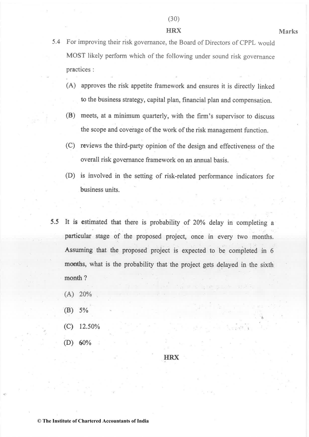 CA Final Dec 2021 Question Paper - Paper 6A – Risk Management - Page 30