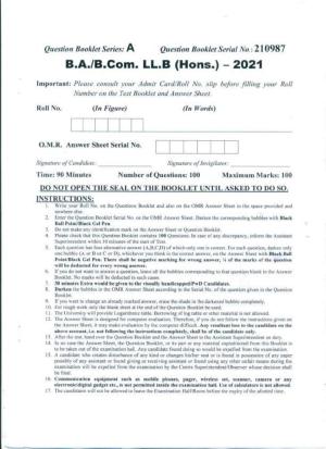PU B.A./B.Com. LLB. (Hons.) 2021 Question Paper