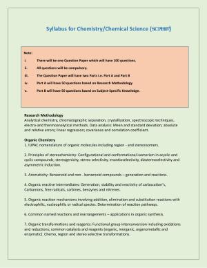 NTA PhD Entrance Exam Chemistry/Chemical Science Syllabus